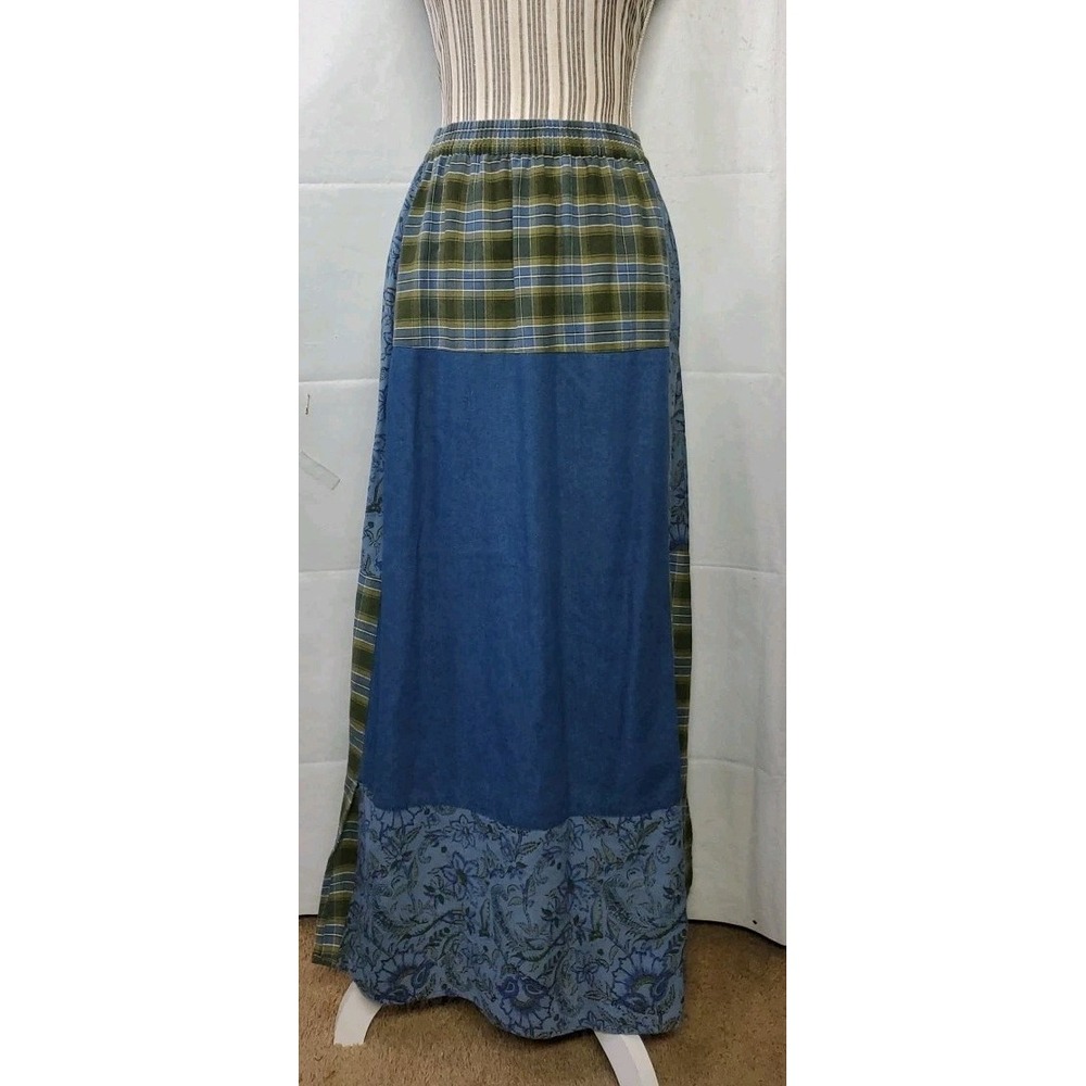 Sun River Denim Skirt Patchwork Small Cotton Core‎ Maxi  Elastic Waist Vtg